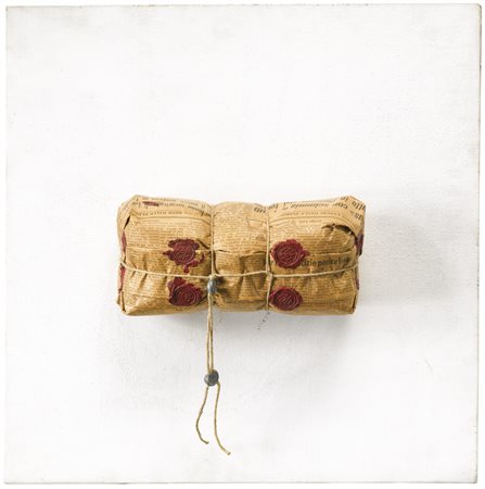 PIERO MANZONI 1933-1963 ACHROME signed, wrapped newspaper package. Executed...