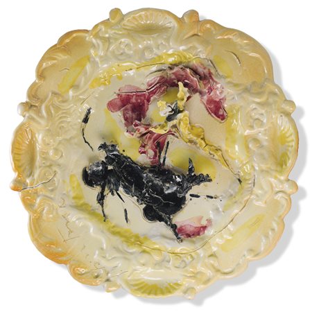 LUCIO FONTANA 1899 - 1968 TAUROMACHIA signed, glazed ceramic firmato piatto...