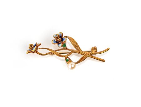 Spilla in oro smalti e perla