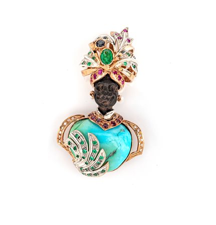 Pendente moretto in oro pietre e turchese.