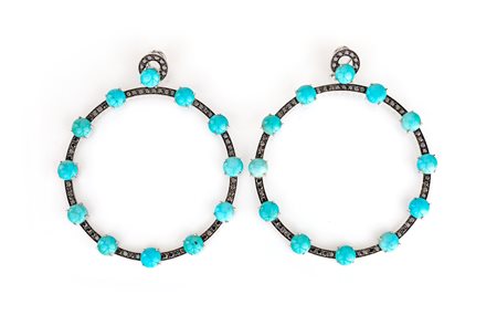 Orecchini pendenti in oro brillanti e turchesi