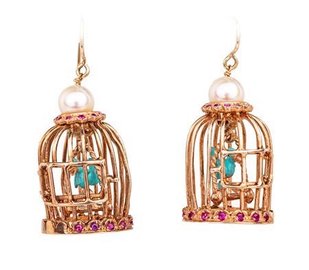 Coppia di orecchini a gabbietta in oro