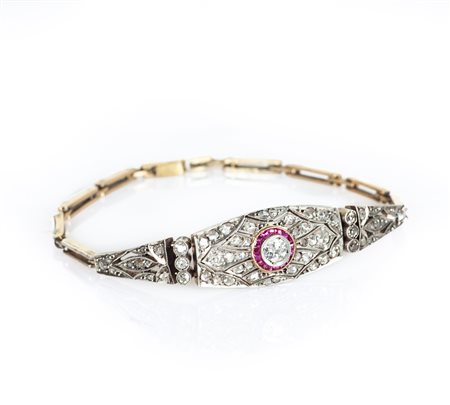 Bracciale in oro e platino brillanti e rubini