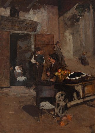 Adolfo Feragutti Pura, Svizzera 1850 - Milano 1924 Le caldarroste