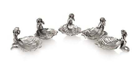 Cinque saliere in argento  800 con sirene