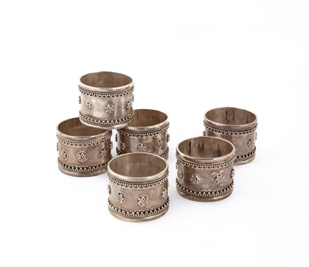 Sei porta tovagliolo in argento 925, manifattura marocchina