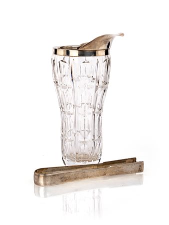 Versatoio in cristallo e argento con pinza