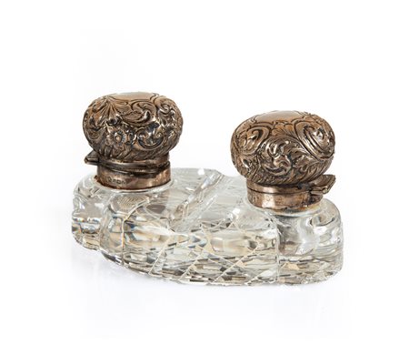 Calamaio in cristallo e argento, Sheffield, argentiere John Round, prima metà del XX secolo