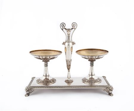 Saliera a due vaschette in argento 950, Parigi 1798, argentiere Philippe Jean Baptiste Houges