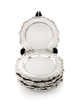 Dodici piattini da pane in argento, Venezia, XX secolo, argentiere MR