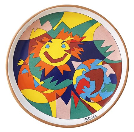 Ugo Nespolo (1941) PIATTO, 1995 terracotta smaltata di Castellamonte, diam....