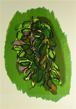 Ennio Morlotti (1910 - 1992) RAMO CON FOGLIE litografia, cm 64x44, es. VI/XXV...