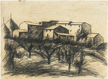 Ottone Rosai, Paesaggio (case e pagliai), 1937