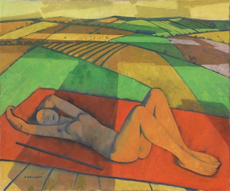 Felice Casorati, Nudo sul paesaggio (Nudo e campi), (1951)