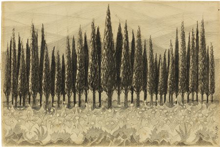 Giacomo Balla, Cipressi a Cotorniano, 1923 ca.