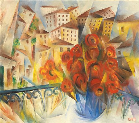 Roberto Marcello (Iras) Baldessari, Paesaggio e vaso di fiori, 1917 ca.