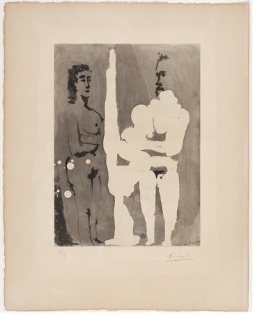 PABLO PICASSO
Peintre debout à son chevalet, avec un modèle (Sable Mouvant), 1966