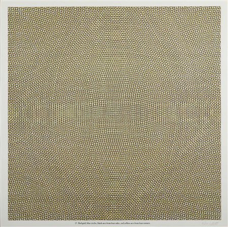 SOL LEWITT
Red grid, blue circles, black arcs from four sides, and yellow arcs from four corners , 1972