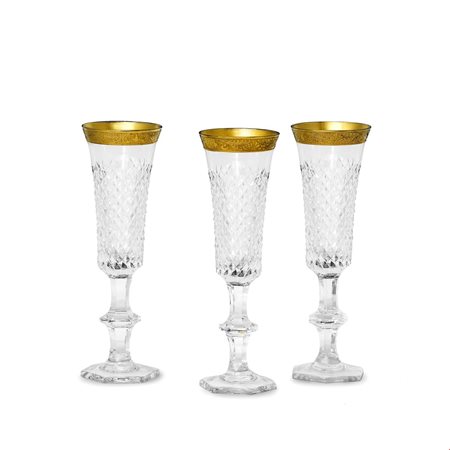 Servizio Baccarat composto da 12 flûtes in cristallo lavorato con profilo...