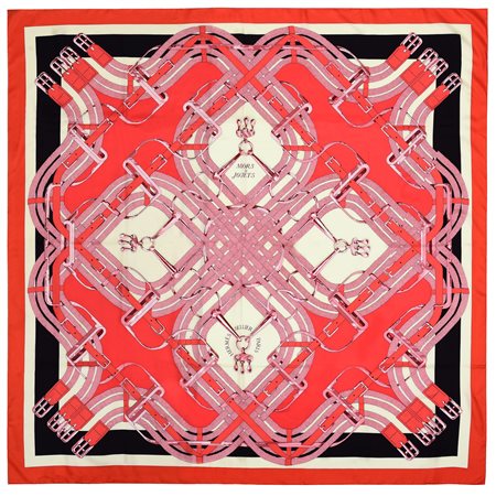 Foulard Hermès "Mors à Jouets" in seta disegnato da Henri d'Origny, anni...