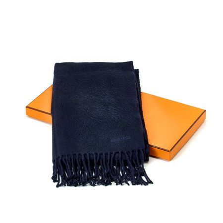 Hermès sciarpa con frangia 100% cashmere colore blu. Corredata di scatola...
