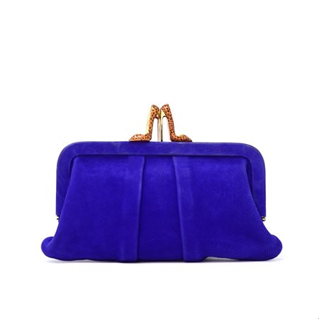 Louboutin Miss Loubi pochette in pelle scamosciata viola. Fodera interna in...