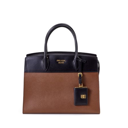 Borsa a mano Prada Esplanade Two Way in pelle marrone e nera con tracolla...