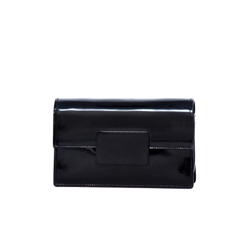 Clutch Yves Saint Laurent in pelle nera effetto vernice. Rivestimento interno...