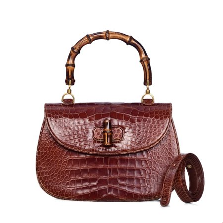 Vintage Gucci Bamboo in coccodrillo con metalleria dorata e bandoliere...