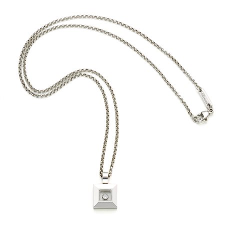 Pendente con catena firmato Chopard in oro bianco 18 Kt con diamante rotondo...