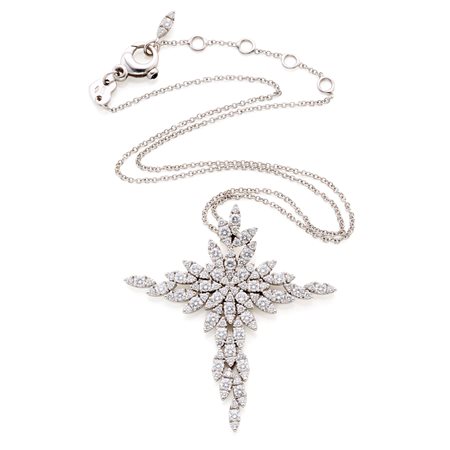 Collana firmata Pasquale Bruni in oro bianco 18 Kt con pendente a croce...