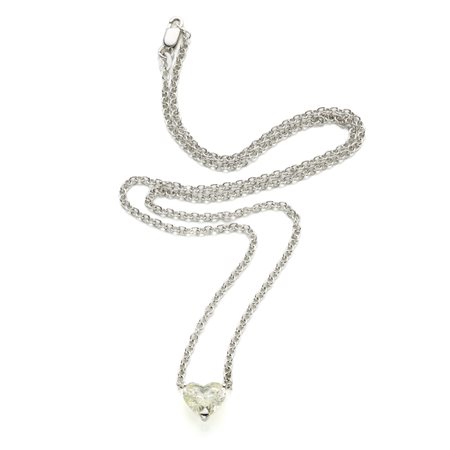 Collana in oro bianco 18 Kt con diamante a cuore di circa 2 ct Lunghezza...
