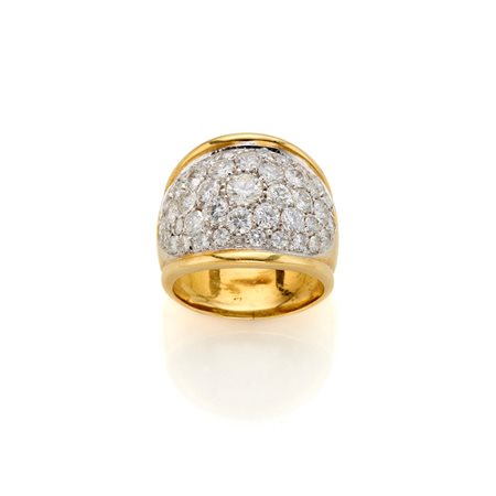Anello a fascia in oro giallo e bianco 18 Kt con diamanti rotondi per...