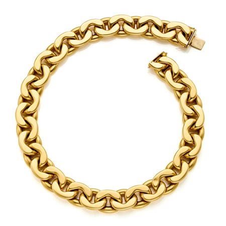 Collier in oro giallo 18 Kt a maglia groumette Lunghezza circa 45 cm Peso...