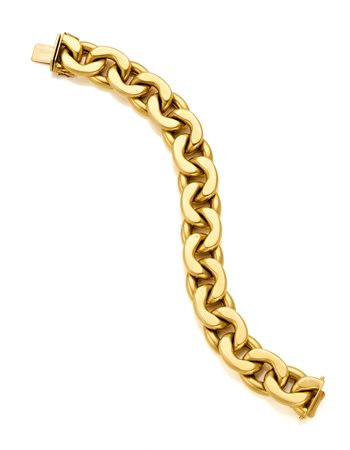 Bracciale in oro giallo 18 Kt a maglia groumette Lunghezza circa 21,5 cm Peso...