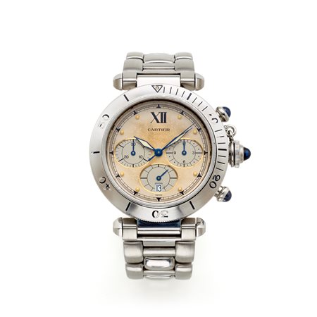 Cartier Pasha Chrono, ref. 1050, anni '90, cassa e bracciale con deployante...
