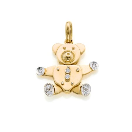 Pendente a orsetto firmato Pomellato, in oro giallo e bianco 18 Kt rifinito...