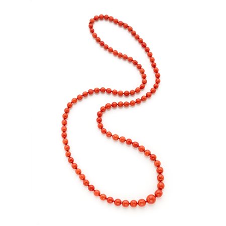 Collana a boules di corallo rosso a scalare da mm 5,70 a mm 11,30 Lunghezza...