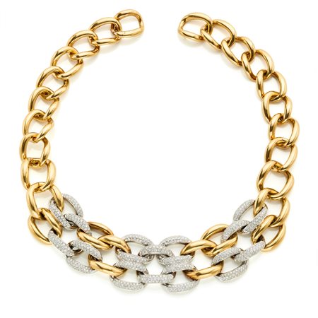 Collier Sabbadini a catena in oro giallo e bianco 18 Kt con diamanti rotondi...