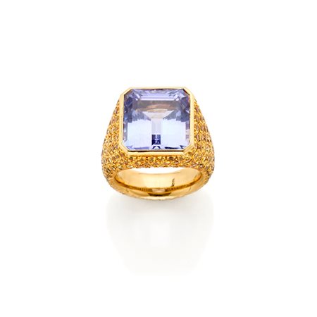 Anello Villa, collezione Micromosaico, in oro giallo 18 Kt con tanzanite...