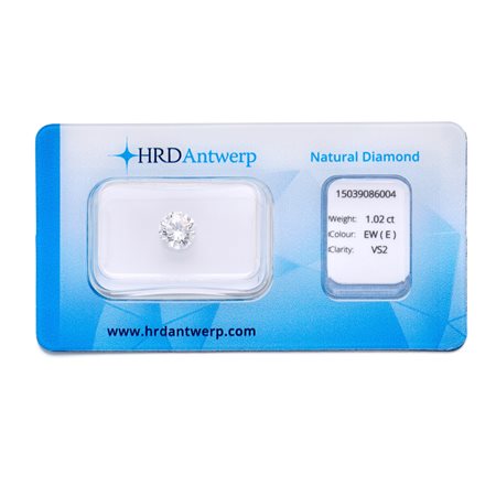 Diamante rotondo taglio a brillante di 1,02 ct, con blister Certificato HRD...
