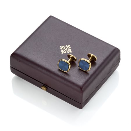 Gemelli Patek Philippe collezione Ellipse in oro giallo 18 Kt e smalto blu a...