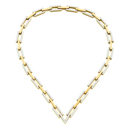 Collana modulare anni '70 firmata Webb in oro giallo 18 Kt e smalto bianco...