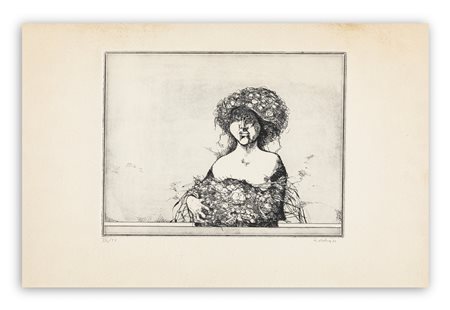 KARL PLATTNER (1919-1986) - Donna con fiori, 1970