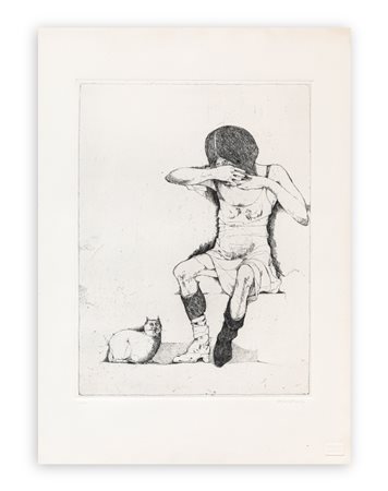 KARL PLATTNER (1919-1986) - Bambina con gatto, 1975