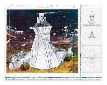 CHRISTO (1935-2020) - Wrapped Fountain, Project for La Fontana de Jujol, Plaza de Espana, Barcelona, 2009