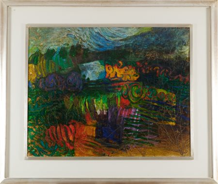 Gianni Dova (Roma, 1925 - Pisa, 1991) Panakynos Olio su tela cm. 80x100...