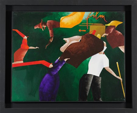 Emilio Tadini (Milano, 1927 - 2002) Fiaba 1999 Acrilico su tela cm. 65,5x81...