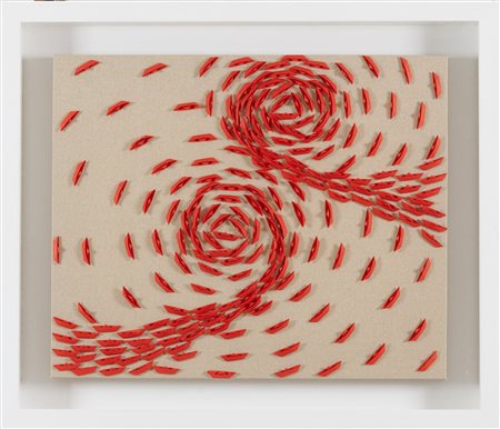 Riccardo Gusmaroli (Verona, 1963) Vortice rosso 2022 Barche di carta su tela...