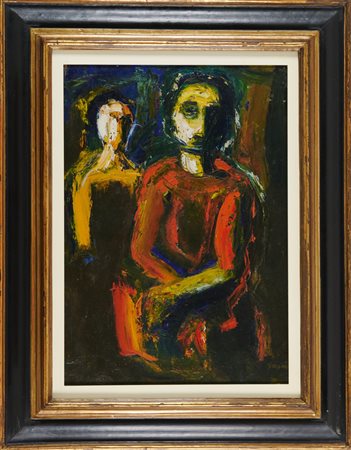Mario Sironi (Sassari, 1885 - Milano, 1961) Figure in rosso 1957 c.a Olio su...
